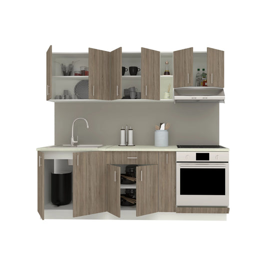 Set Bucatarie haaus Karo V14, Stejar Sonoma Inchis/Alb, Blat Thermo 28 mm, L 220 cm