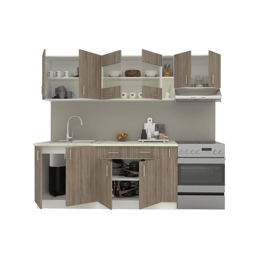 Set Bucatarie haaus Karo V16, Stejar Sonoma Inchis/Alb, Blat Thermo 28 mm, L 240 cm