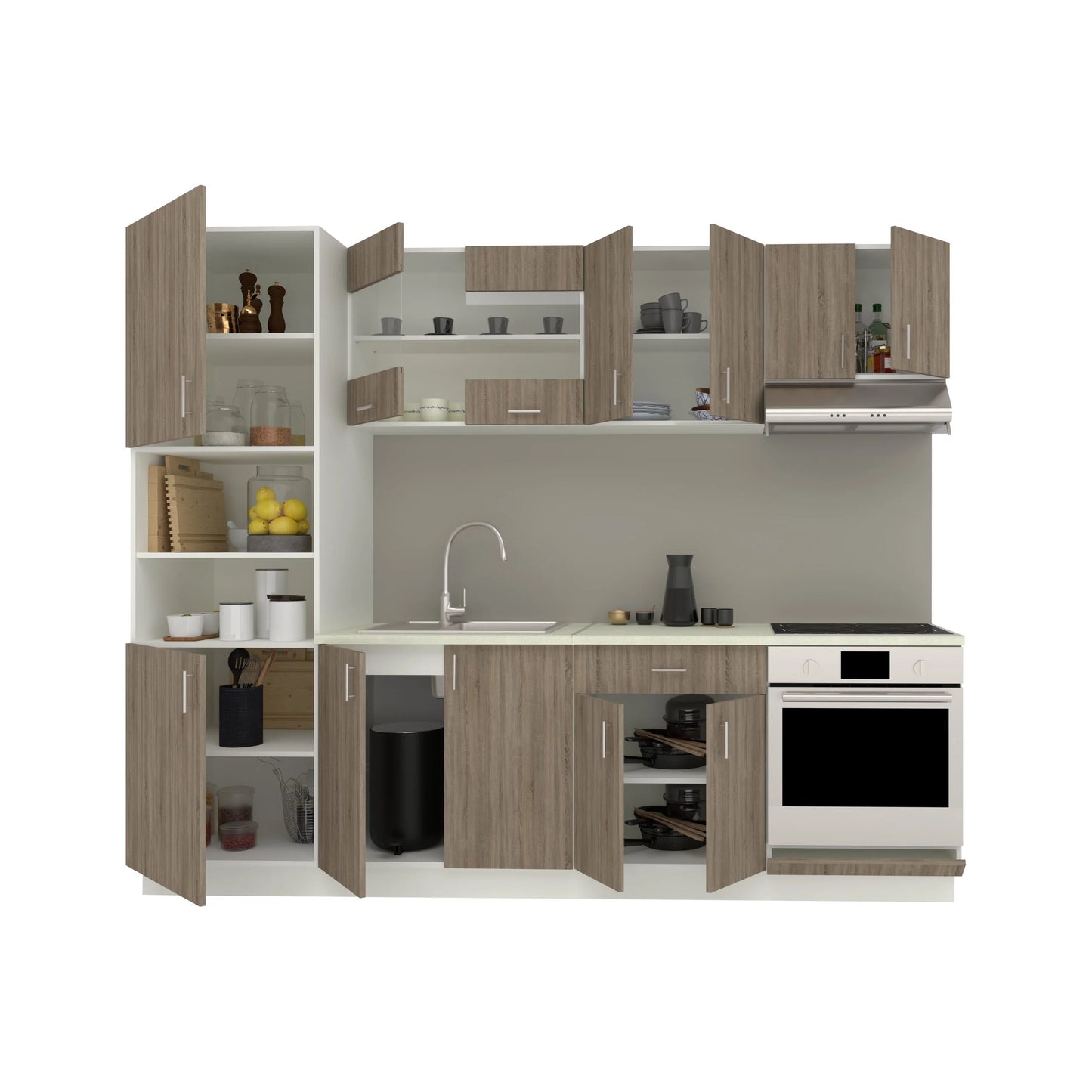 Set Bucatarie haaus Karo V20, Stejar Sonoma Inchis/Alb, Blat Thermo 28 mm, L 260 cm