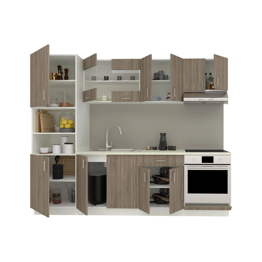 Set Bucatarie haaus Karo V20, Stejar Sonoma Inchis/Alb, Blat Thermo 28 mm, L 260 cm