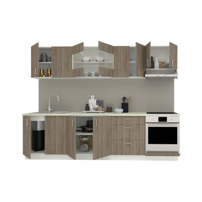 Set Bucatarie haaus Karo V22, Stejar Sonoma Inchis/Alb, Blat Thermo 28 mm, L 280 cm