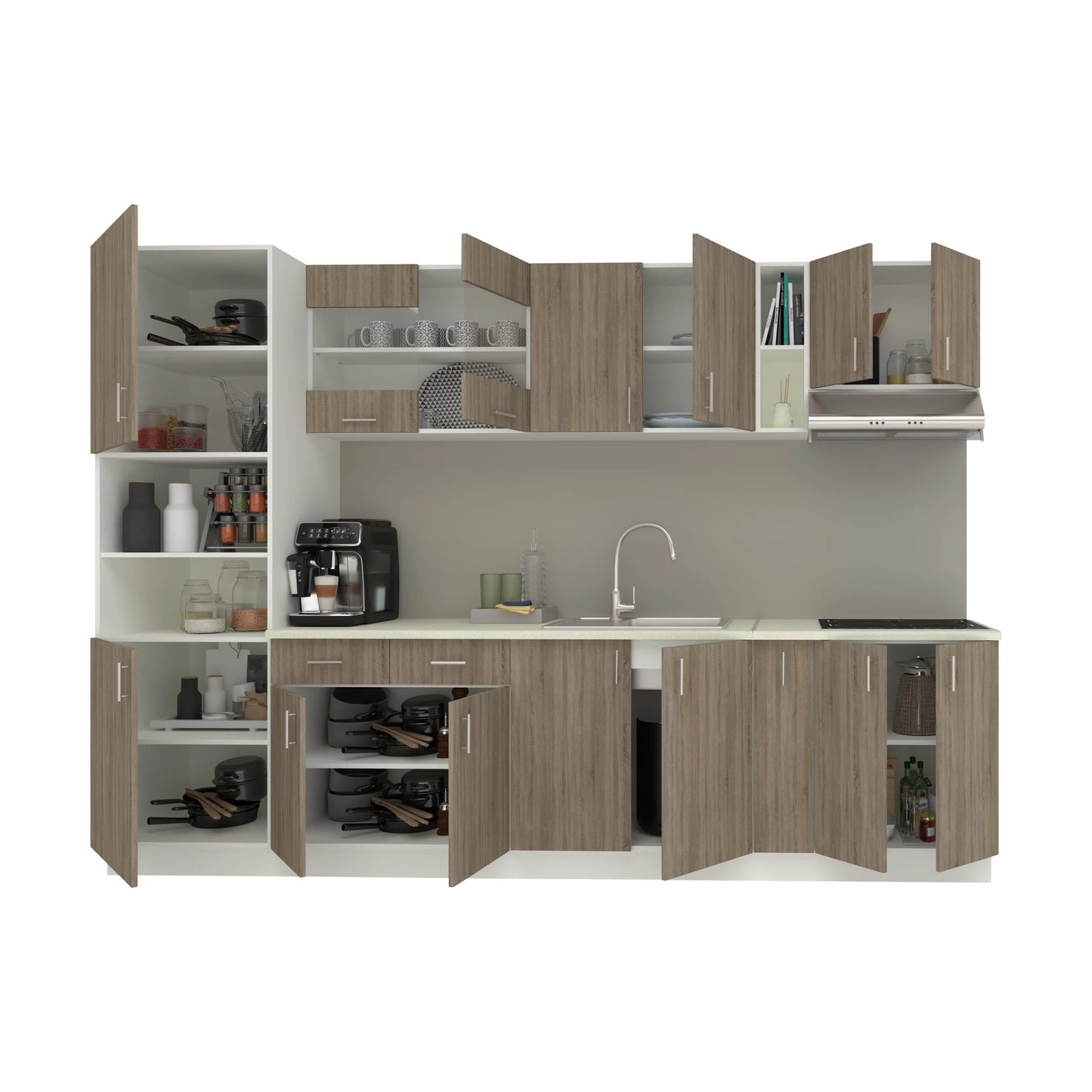 Set Bucatarie haaus Karo V26, Stejar Sonoma Inchis/Alb, Blat Thermo 28 mm, L 300 cm