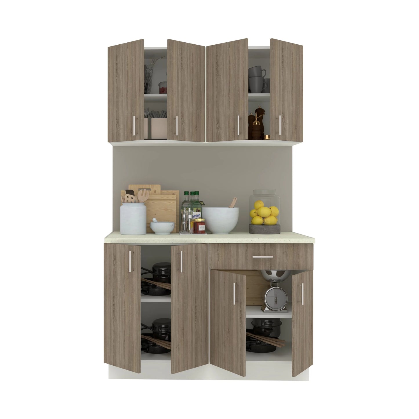 Set Bucatarie haaus Karo V2, Stejar Sonoma Inchis/Alb, Blat Thermo 28 mm, L 120 cm