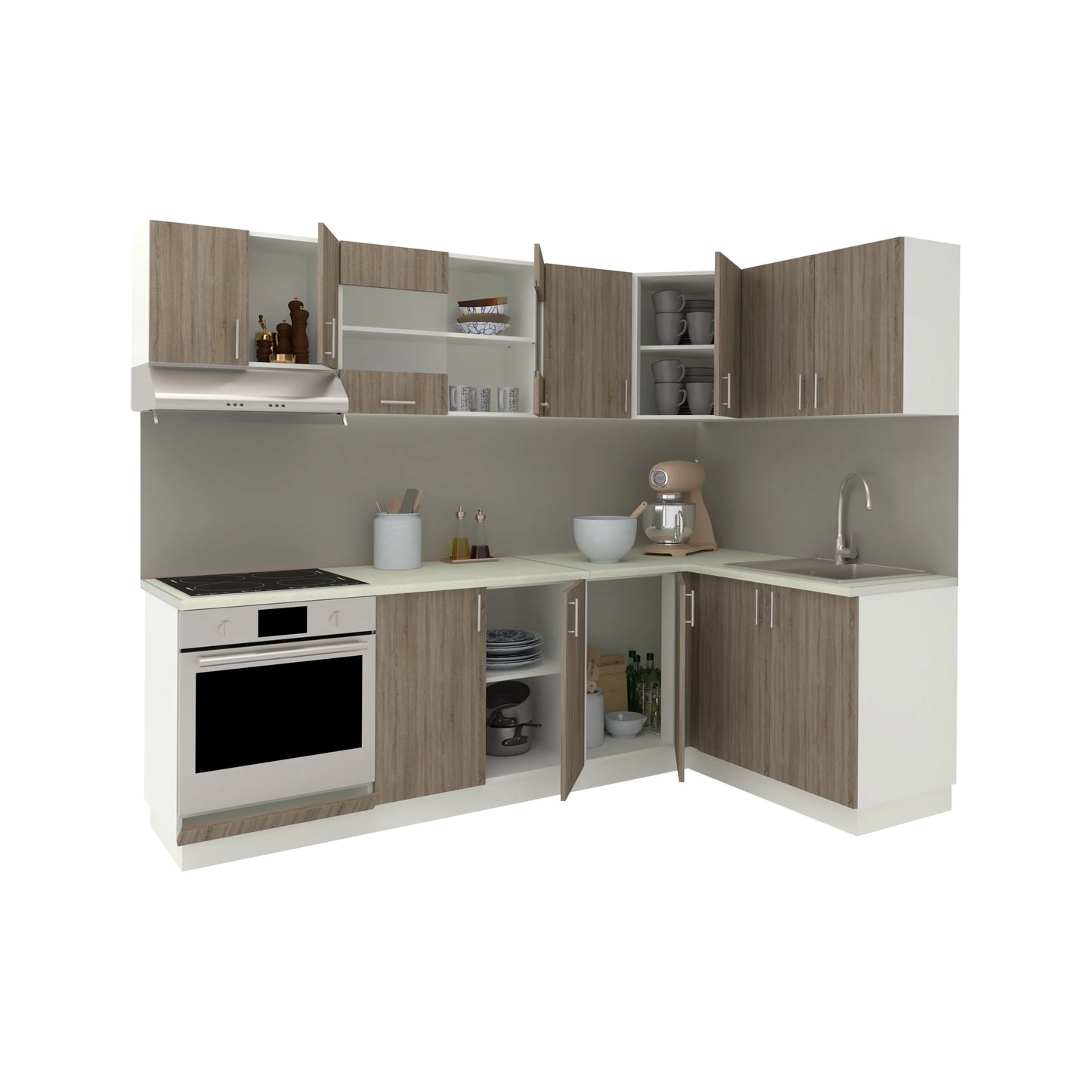 Set Bucatarie Colt haaus Karo V34, Stejar Sonoma Inchis/Alb, Blat Thermo 28 mm, L 240 x 140 cm