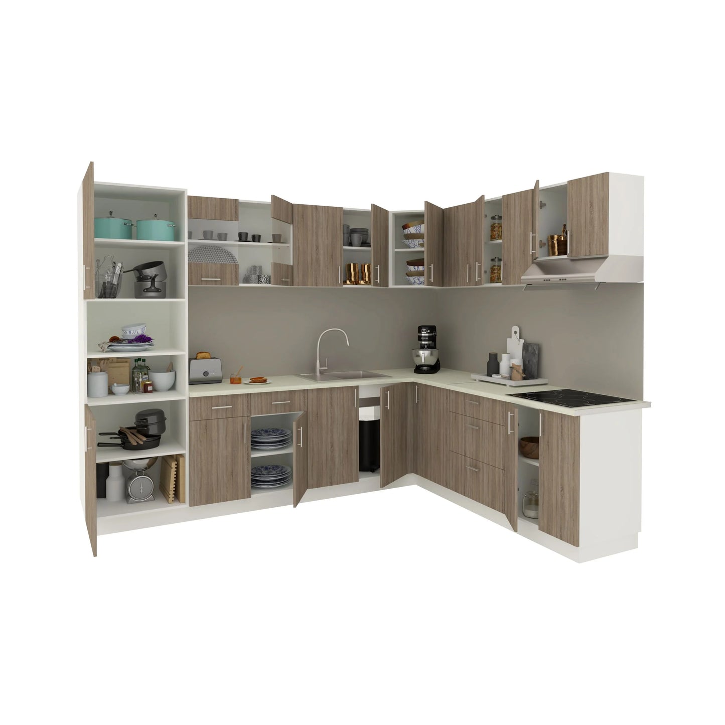 Set Bucatarie Colt haaus Karo V36, Stejar Sonoma Inchis/Alb, Blat Thermo 28 mm, L 280 x 220 cm