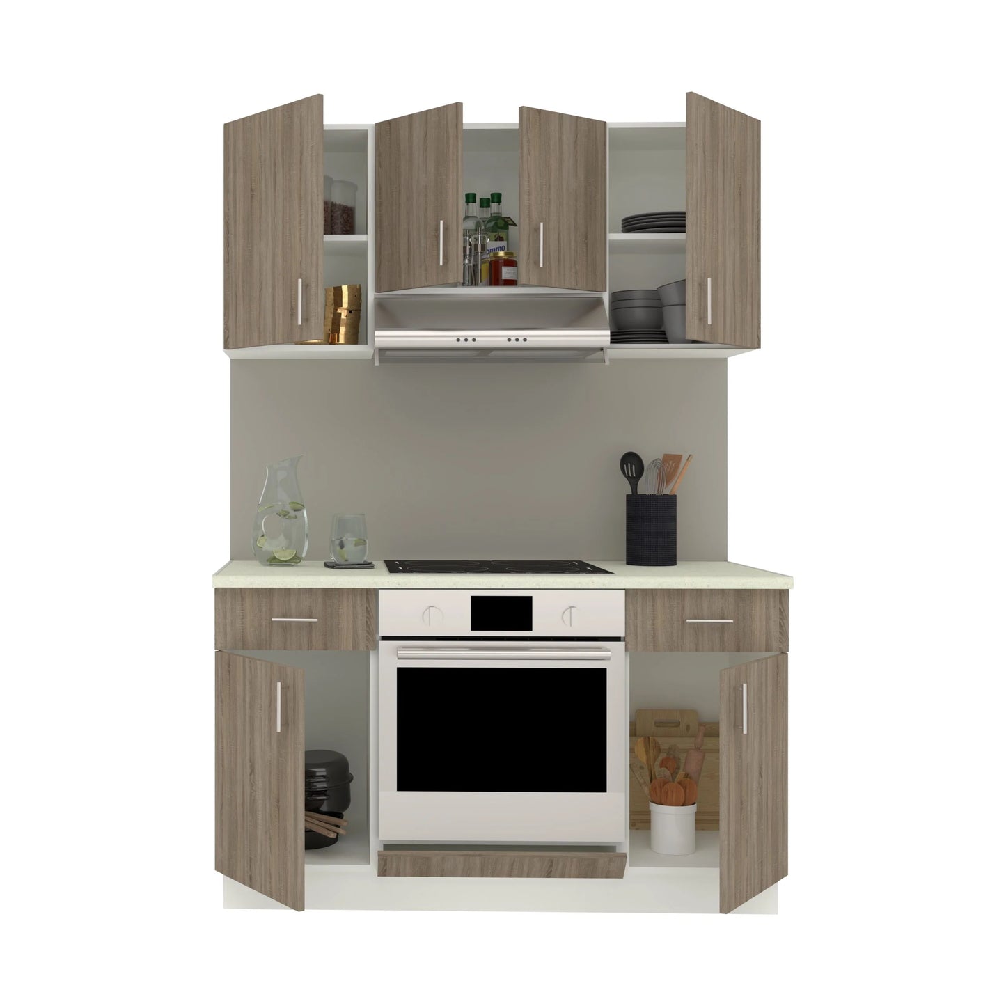 Set Bucatarie haaus Karo V5, Stejar Sonoma Inchis/Alb, Blat Thermo 28 mm, L 140 cm