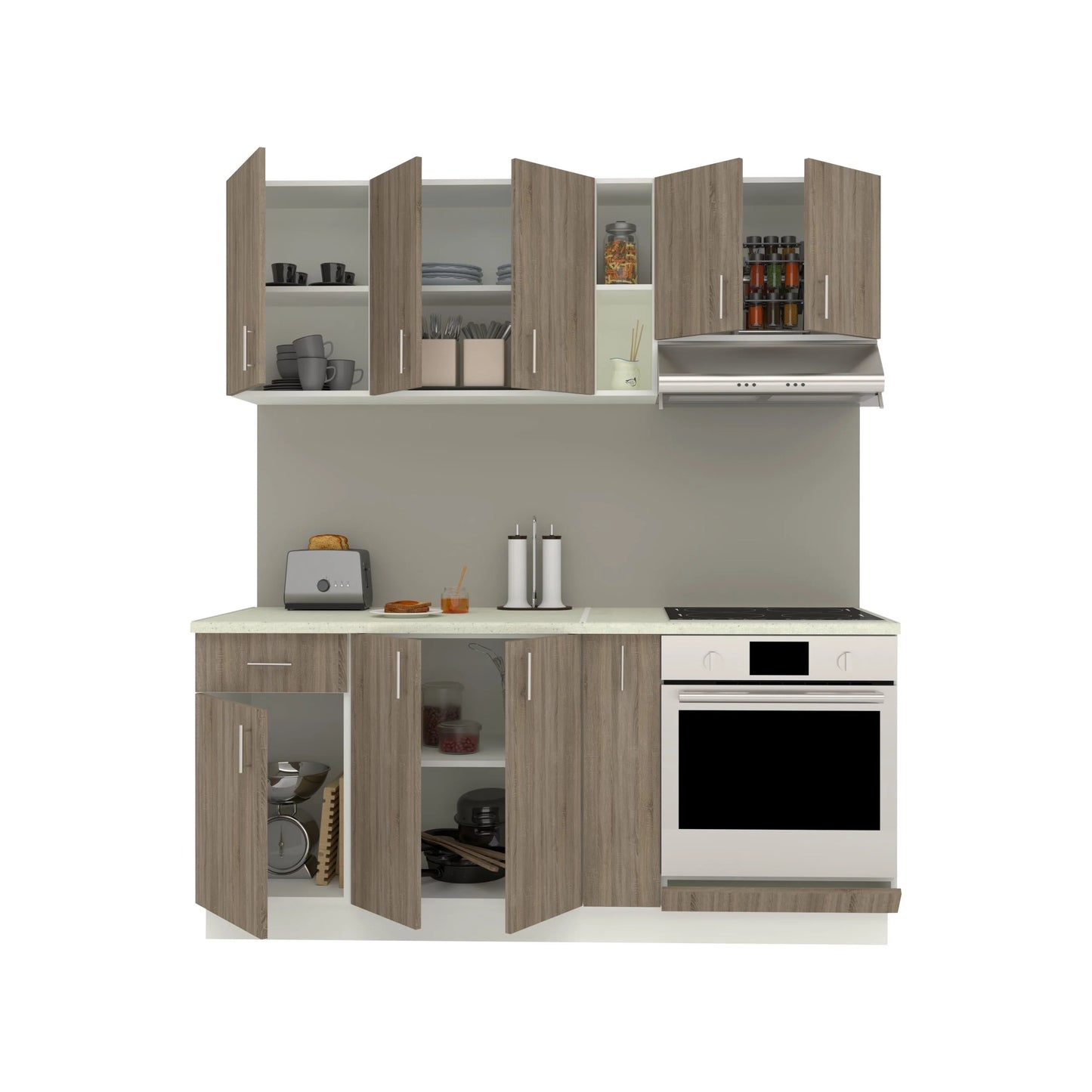 Set Bucatarie haaus Karo V9, Stejar Sonoma Inchis/Alb, Blat Thermo 28 mm, L 180 cm