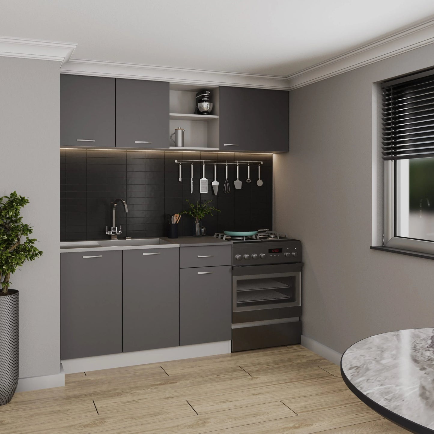 Set Bucatarie haaus Kara, Antracit/Alb, L 180 cm