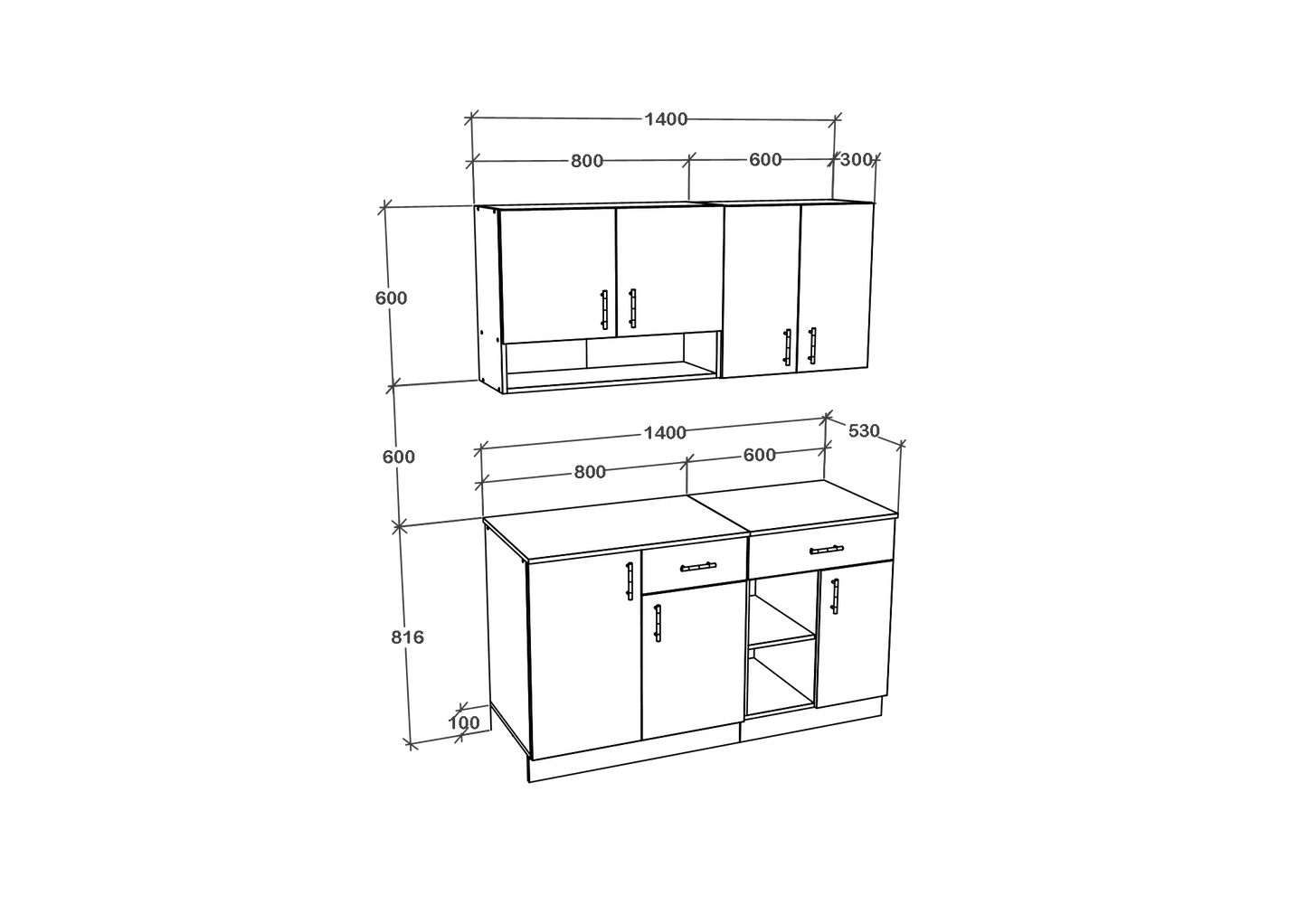 Set Bucatarie haaus Berna, Antracit/Alb, L 140 cm