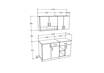Set Bucatarie haaus Berna, Antracit/Alb, L 140 cm