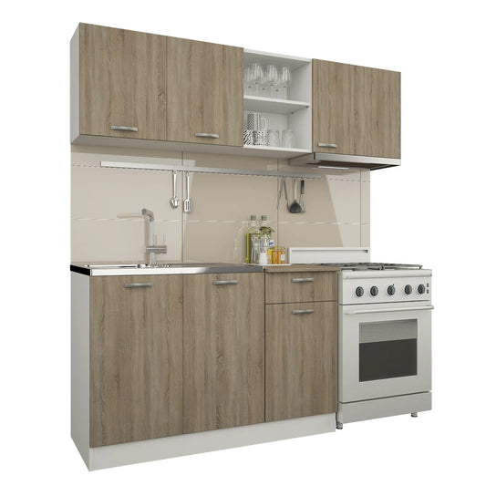 Set Bucatarie haaus Kara, Stejar Sonoma Inchis/Alb, L 180 cm