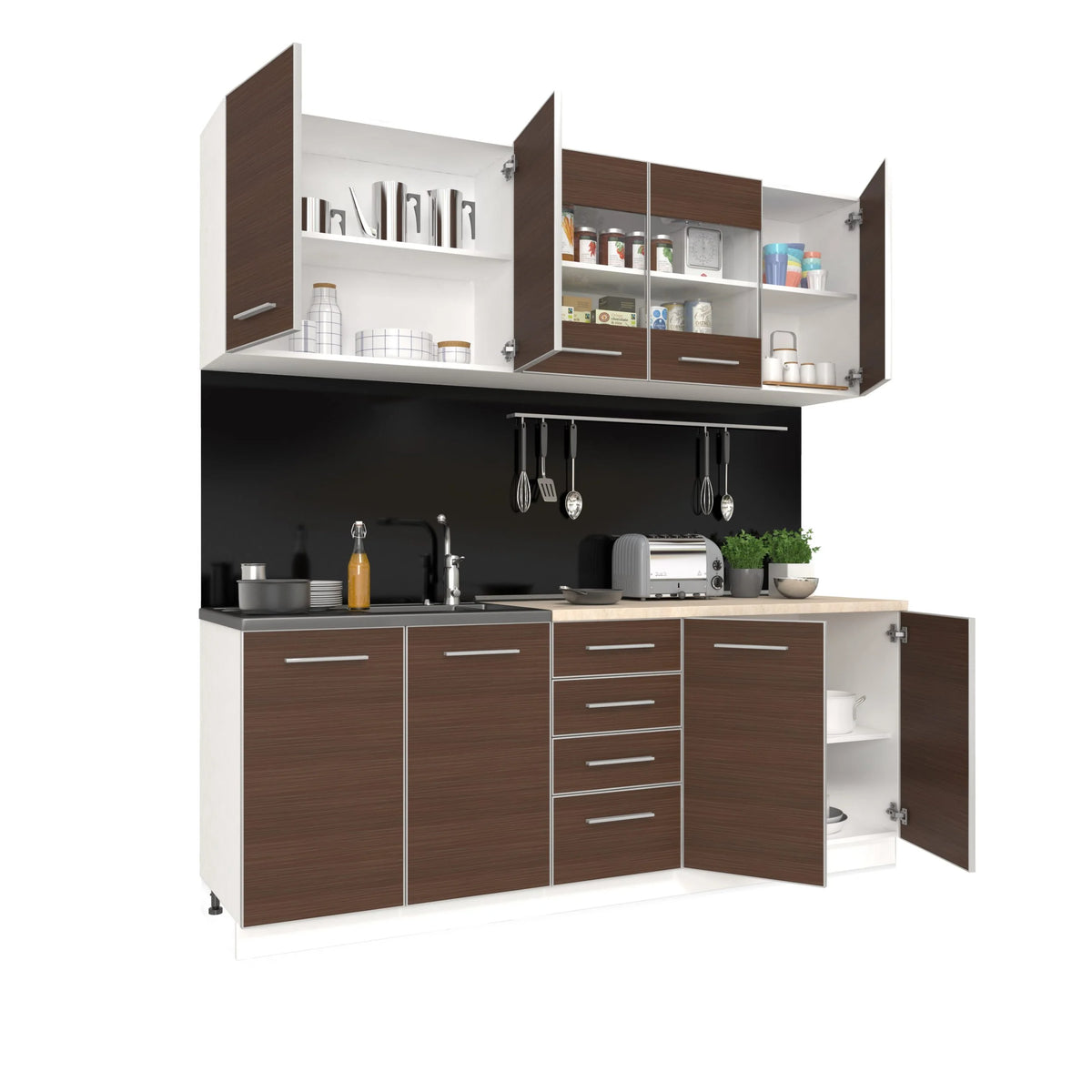 Bucatarie haaus Riga, Pin Inchis/Alb, L 200 cm