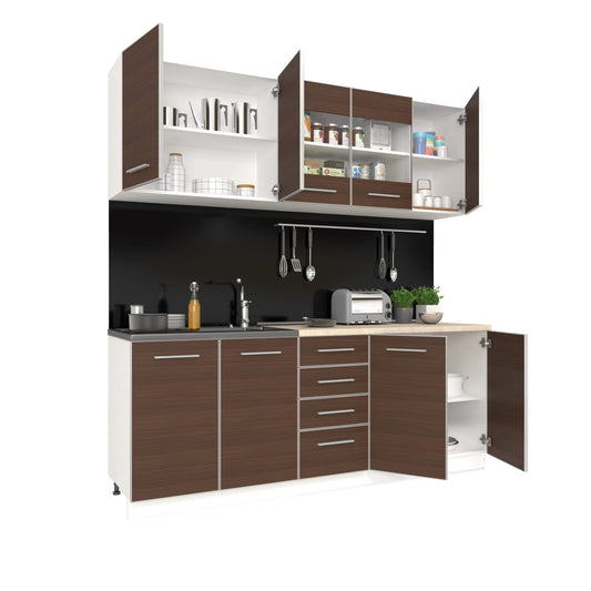 Bucatarie haaus Riga, Pin Inchis/Alb, L 200 cm