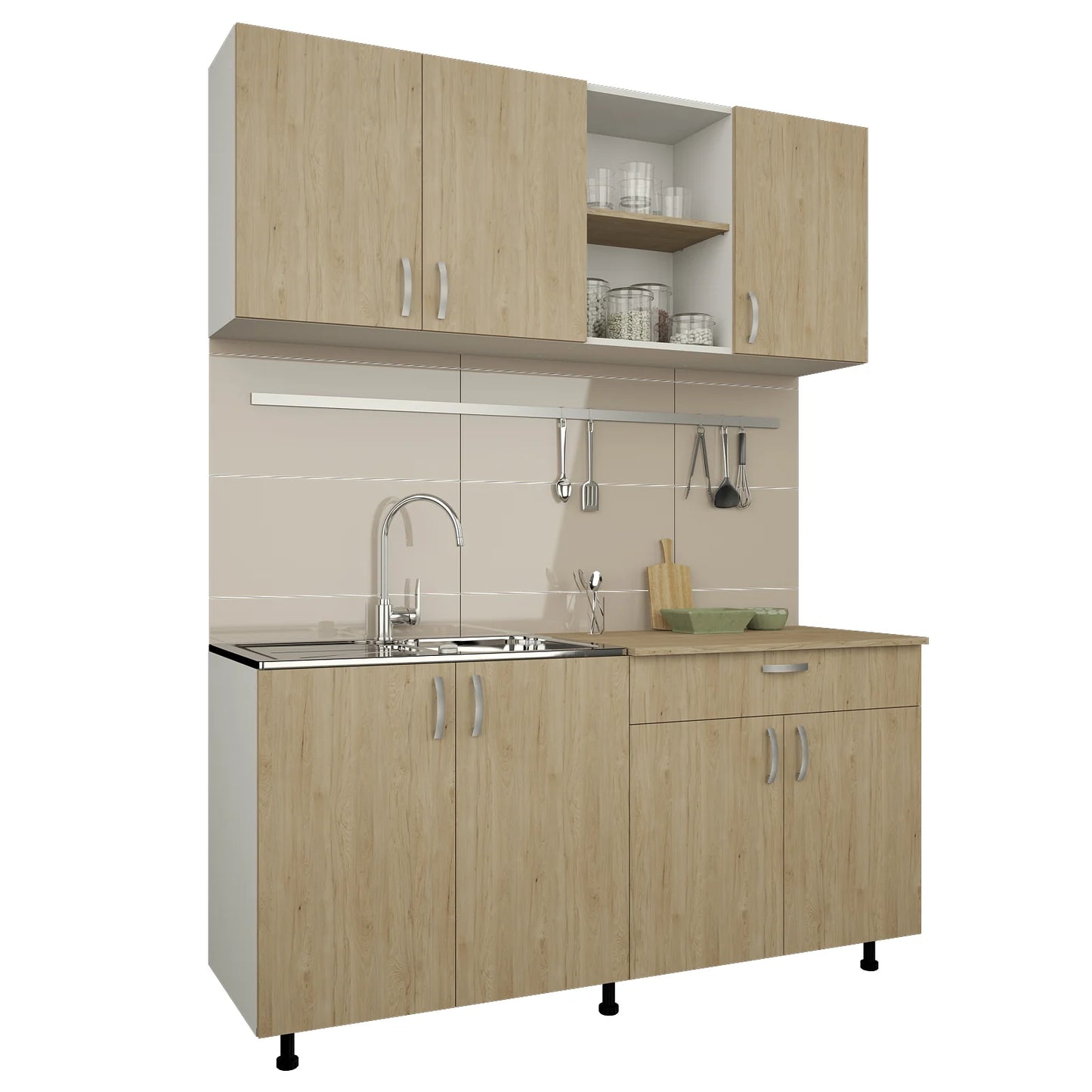 Bucatarie haaus Roma, Lemn Natural/Alb, L 160 cm