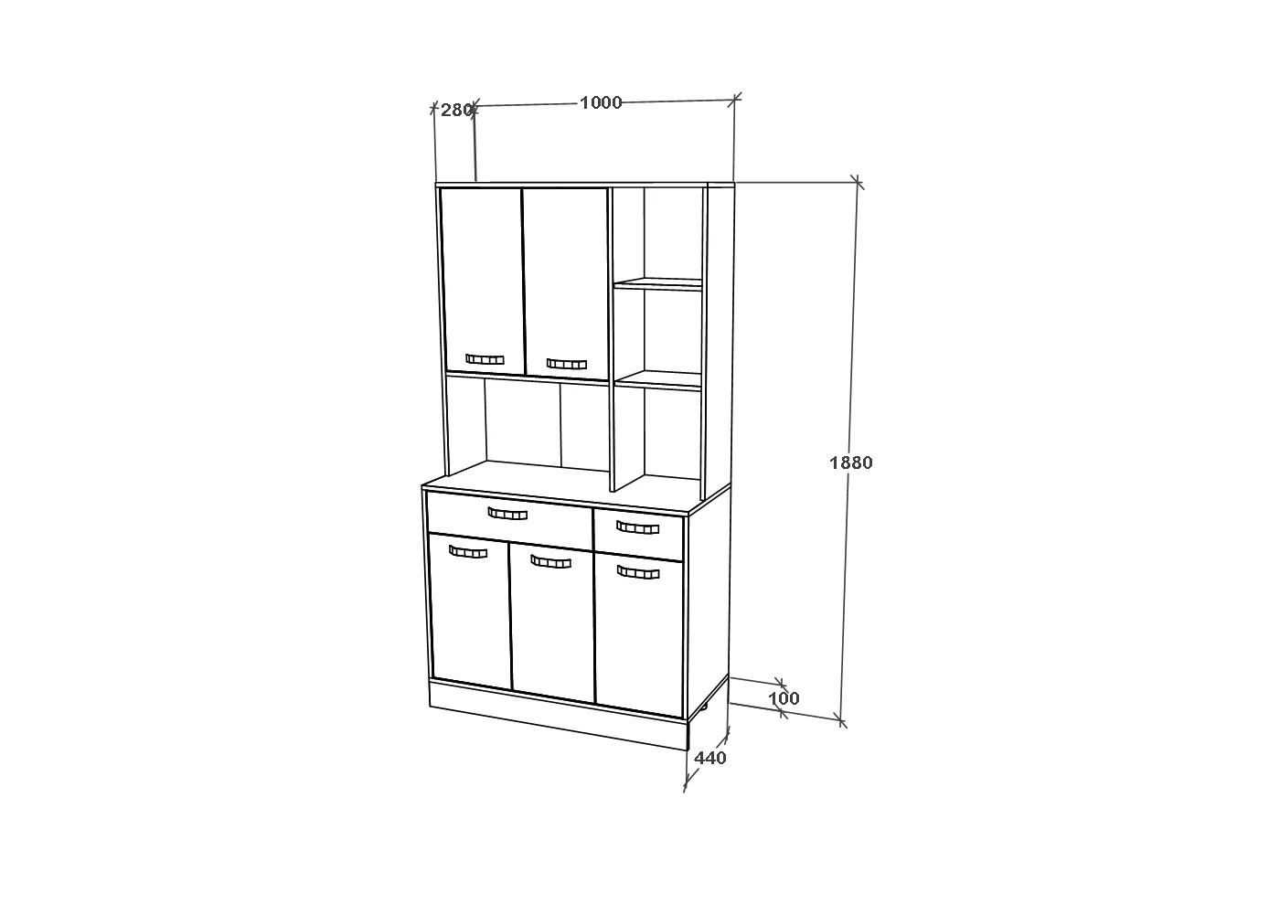 Bufet haaus Hugo, Antracit/Alb, 100 x 44 x 188 cm