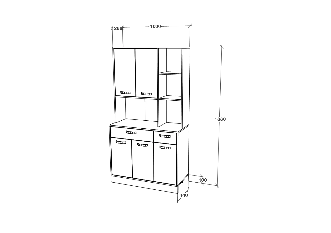 Bufet haaus Hugo, Stejar Artisan/Alb, 100 x 44 x 188 cm