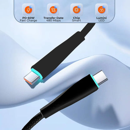Cablu de Incarcare si Transfer de Date Timebox, USB-C la Type-C, 60W, 2m, Negru