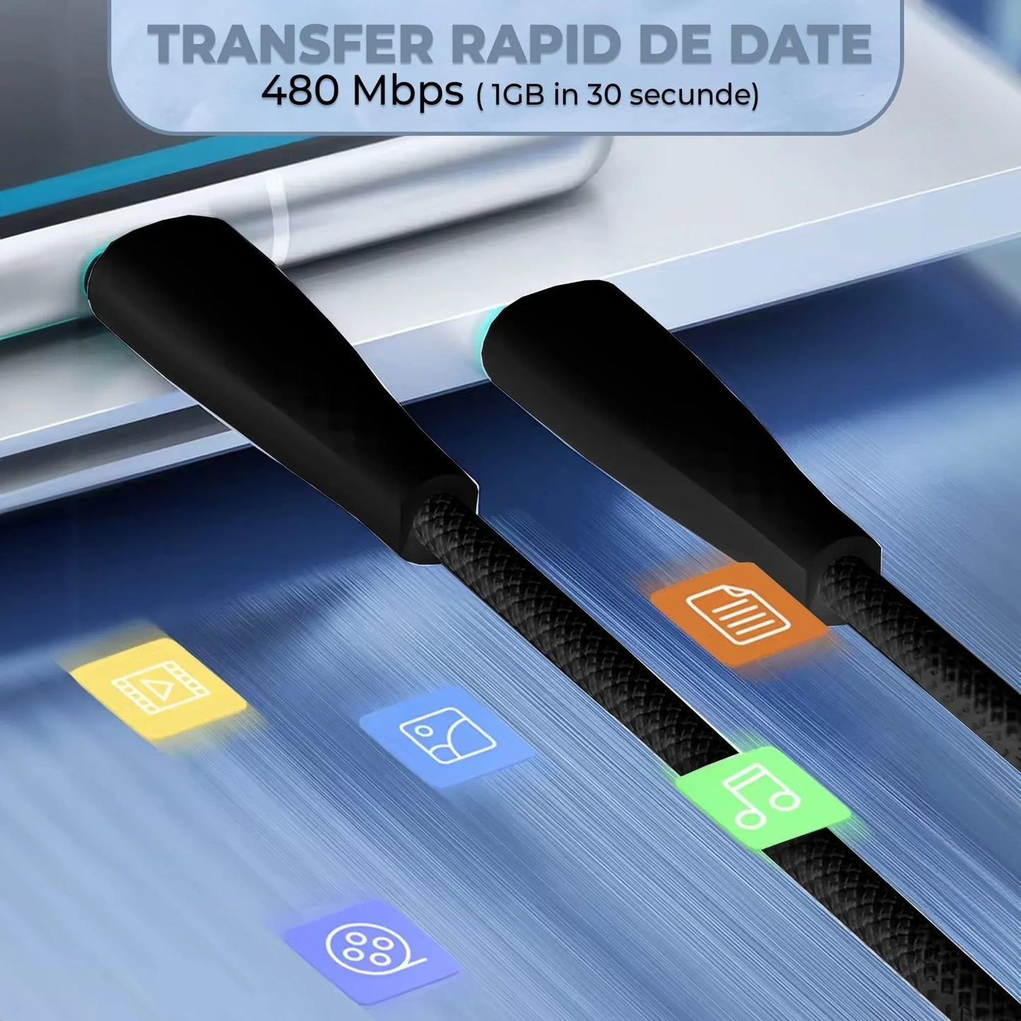 Cablu de Incarcare si Transfer de Date Timebox, USB-C la Type-C, 60W, 2m, Negru
