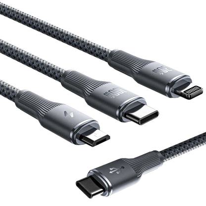Cablu de Incarcare 3 in 1 Timebox, USB-C la Type-C, 100W, 1,5m, Lightning, Negru