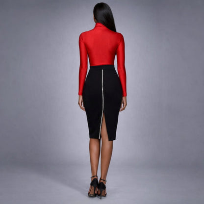 Fusta tip creion cu perle la spate