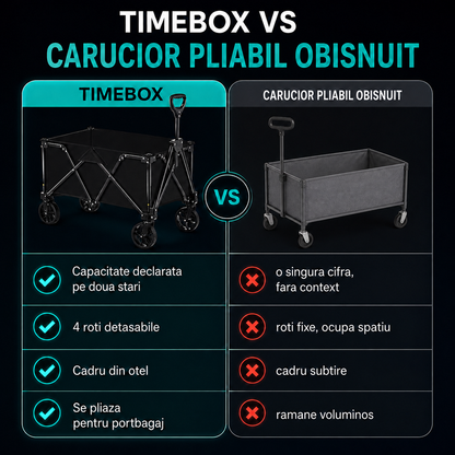 Carucior Pliabil de Transport cu Roti Detasabile, Capacitate Mare 115 kg