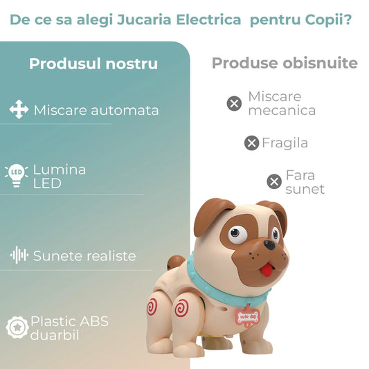 Jucarie catelus robot pentru bebelusi: Spray cu abur, lumini LED
