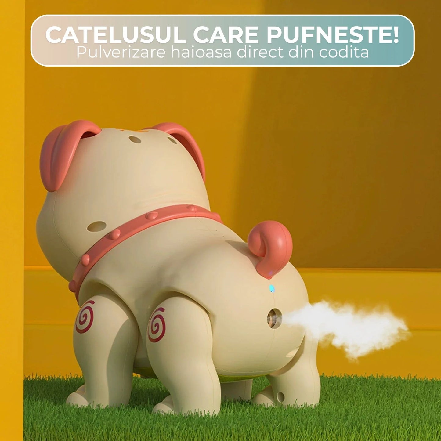Jucarie catelus robot pentru bebelusi: Spray cu abur, lumini LED