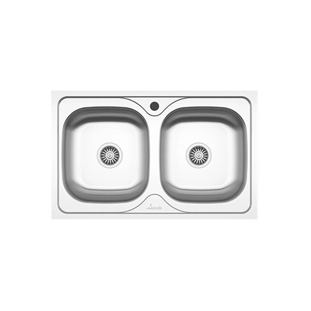 Chiuveta haaus Sanobi, 2 Cuve universale, Inox lucios, pe blat, 80 x 50 cm