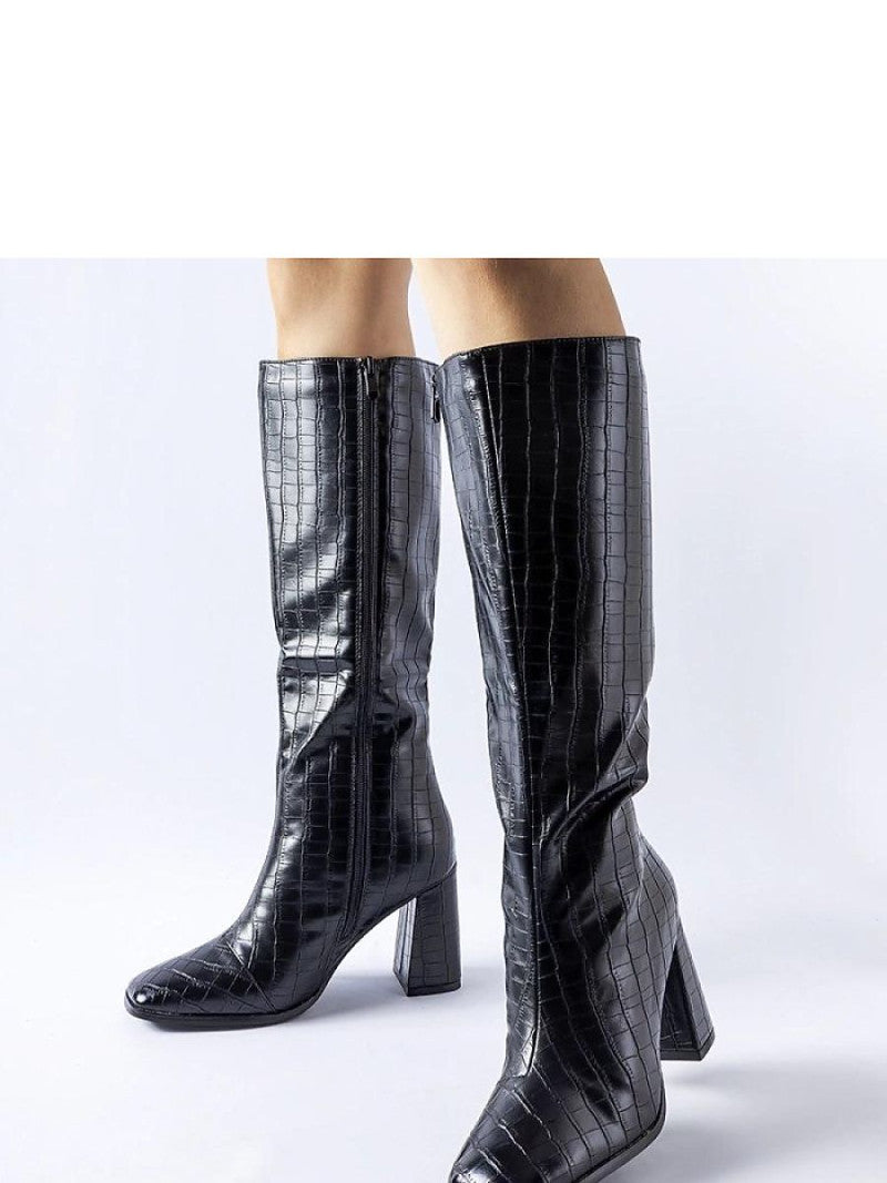 Cizme cu toc Solea, Model 204730, Negru - material Zam din piele ecologică  Înălţimea tocului 9 cm