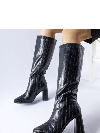 Cizme cu toc Solea, Model 204730, Negru - material Zam din piele ecologică  Înălţimea tocului 9 cm