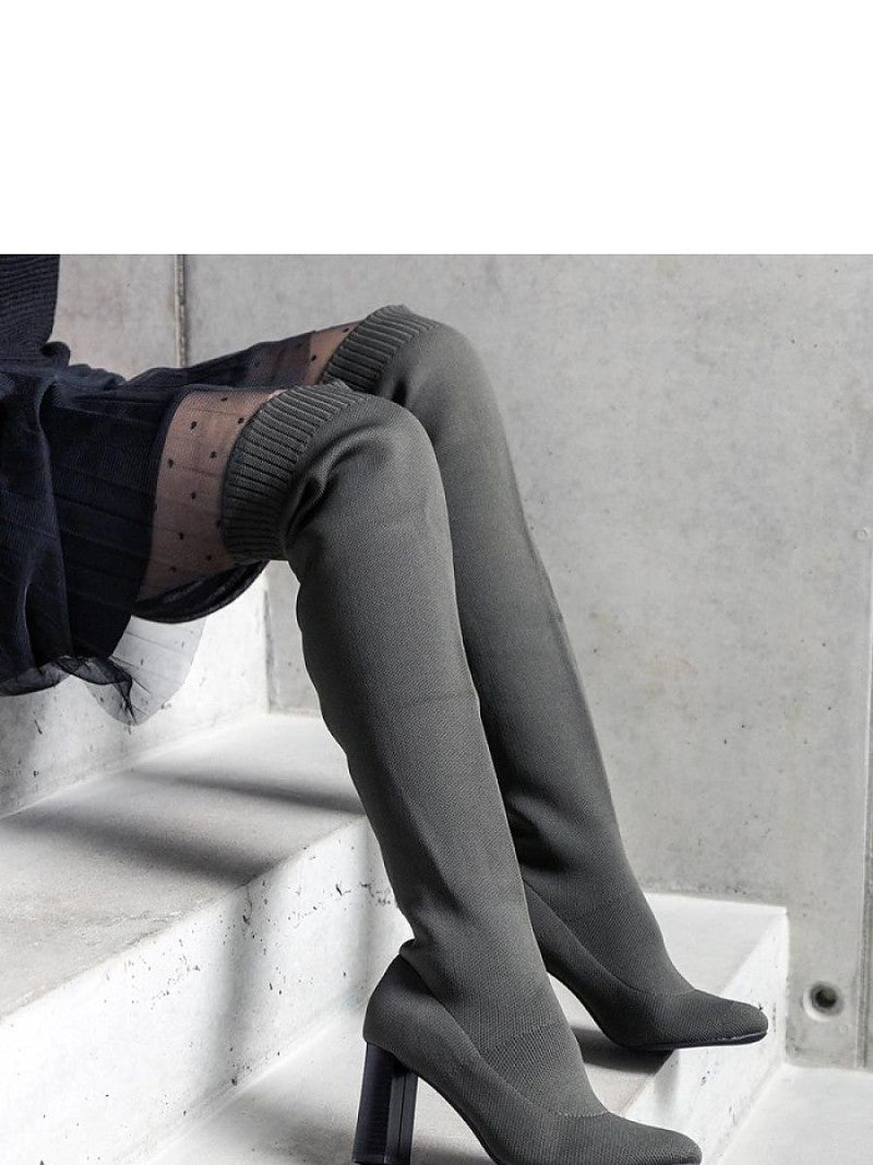 Cizme cu toc Solea, Model 205778, Verde - material pânză  Înălţimea tocului 8 cm