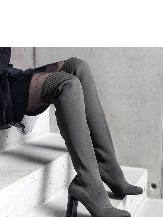 Cizme cu toc Solea, Model 205778, Verde - material pânză  Înălţimea tocului 8 cm