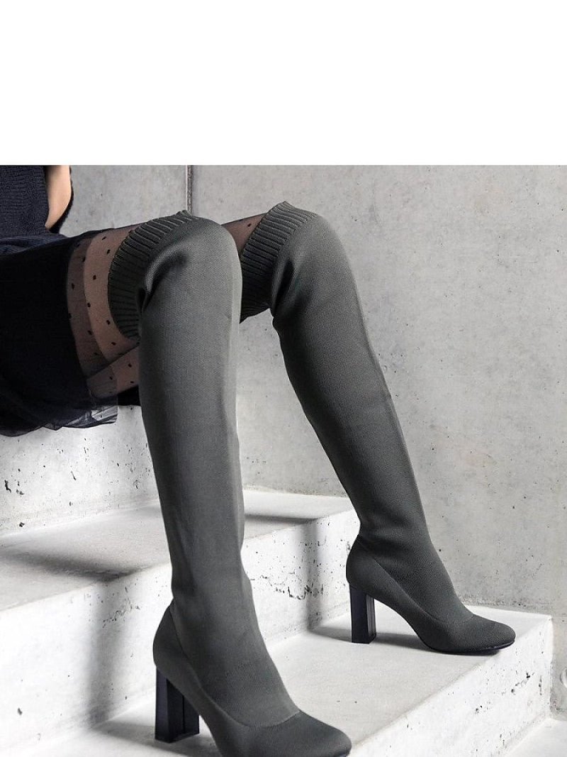 Cizme cu toc Solea, Model 205778, Verde - material pânză  Înălţimea tocului 8 cm