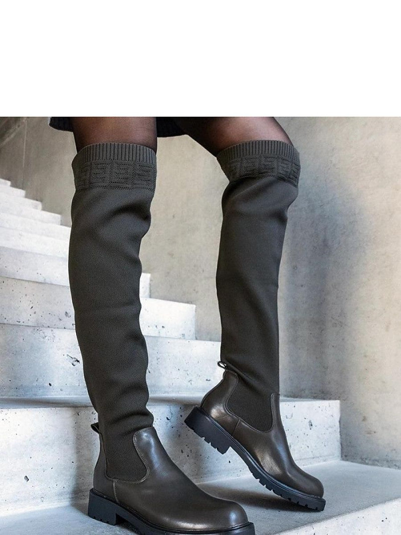 Cizme cu toc Solea, Model 206441, Verde - material pânză  Înălţimea tocului 3,5 cm