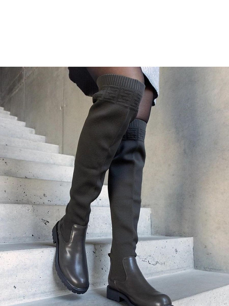 Cizme cu toc Solea, Model 206441, Verde - material pânză  Înălţimea tocului 3,5 cm