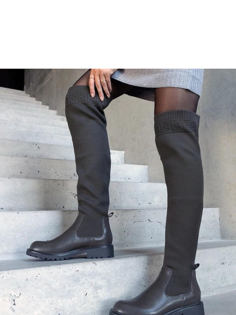 Cizme cu toc Solea, Model 206441, Verde - material pânză  Înălţimea tocului 3,5 cm