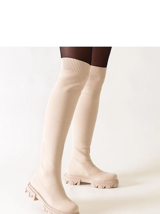 Cizme cu toc Solea, Model 206443, Bej - material pânză  Înălţimea tocului 4,5 cm