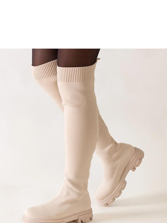 Cizme cu toc Solea, Model 206443, Bej - material pânză  Înălţimea tocului 4,5 cm