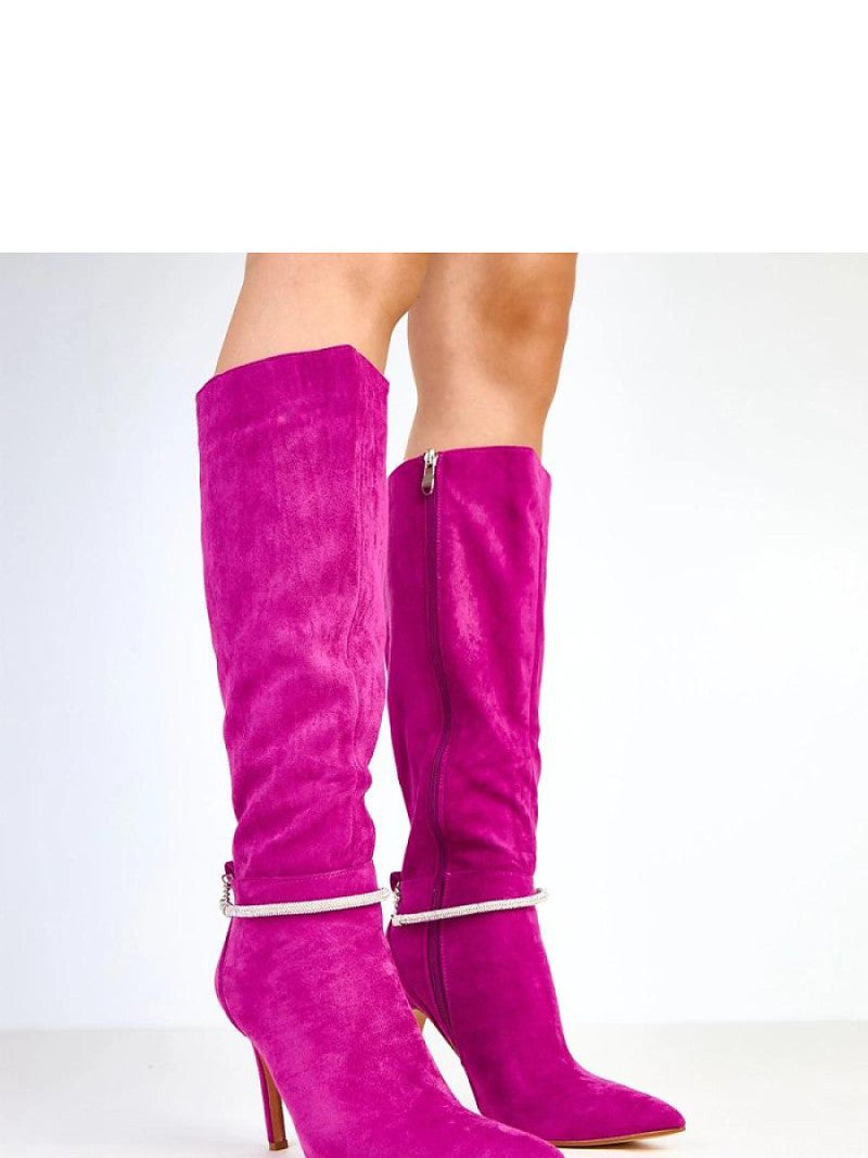 Cizme cu toc Solea, Model 218126, Violet - material piele artificiala piele  Footbed pânză  Înălţimea carâmbului 39 cm Înălţimea tocului 10.5 cm