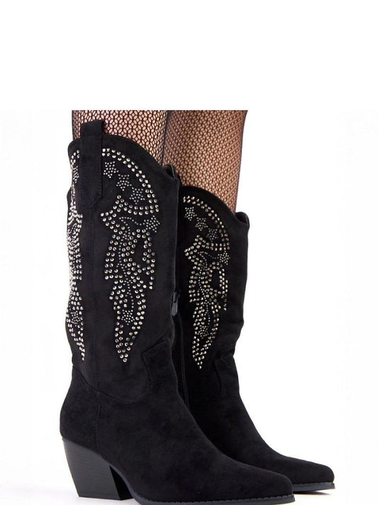 Cizme cu toc Solea, Model 218345, Negru - material piele artificiala piele  Footbed pânză  Înălţimea carâmbului 37 cm Înălţimea tocului 6.5 cm