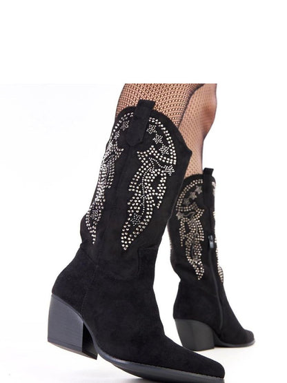 Cizme cu toc Solea, Model 218345, Negru - material piele artificiala piele  Footbed pânză  Înălţimea carâmbului 37 cm Înălţimea tocului 6.5 cm