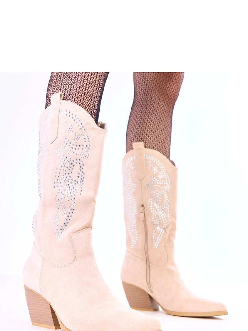 Cizme cu toc Solea, Model 218563, Bej - material piele artificiala piele  Footbed pânză  Înălţimea carâmbului 37 cm Înălţimea tocului 6.5 cm