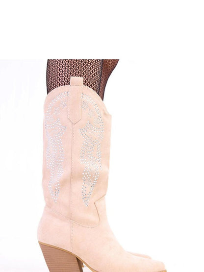 Cizme cu toc Solea, Model 218563, Bej - material piele artificiala piele  Footbed pânză  Înălţimea carâmbului 37 cm Înălţimea tocului 6.5 cm