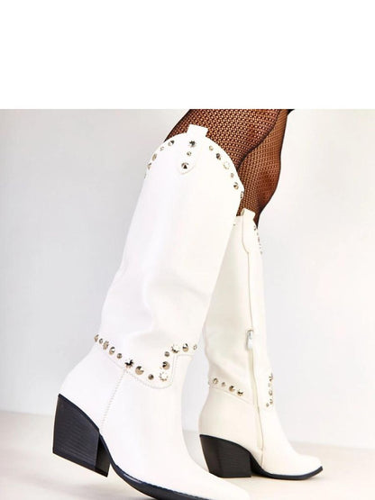 Cizme cu toc Solea, Model 219647, Alb - material imitație de piele  Footbed plastic  Înălţimea carâmbului 35 cm Înălţimea tocului 7 cm