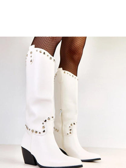 Cizme cu toc Solea, Model 219647, Alb - material imitație de piele  Footbed plastic  Înălţimea carâmbului 35 cm Înălţimea tocului 7 cm