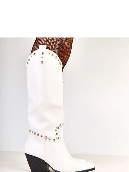Cizme cu toc Solea, Model 219647, Alb - material imitație de piele  Footbed plastic  Înălţimea carâmbului 35 cm Înălţimea tocului 7 cm