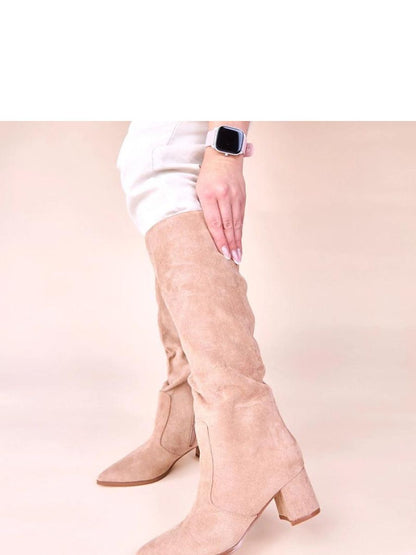 Cizme cu toc Solea, Model 220995, Bej - material piele artificiala piele  Footbed pânză  Înălţimea carâmbului 38 cm Înălţimea tocului 6 cm