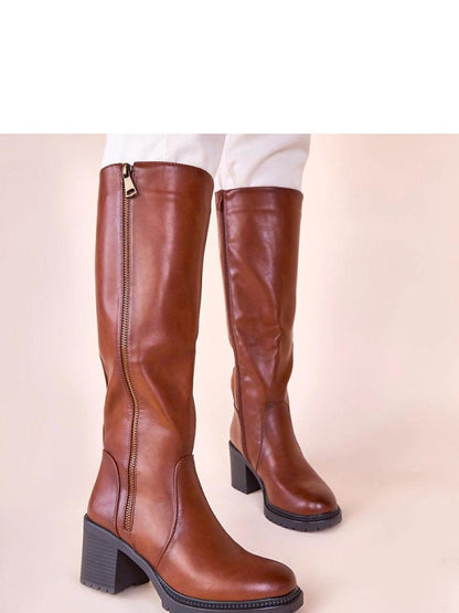 Cizme cu toc Solea, Model 221004, Maro - material imitație de piele  Footbed pânză  Înălţimea carâmbului 35 cm Înălţimea tocului 7 cm