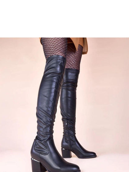 Cizme cu toc Solea, Model 221012, Negru - material imitație de piele  Footbed pânză  Înălţimea carâmbului 53 cm Înălţimea tocului 7 cm