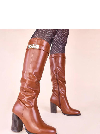 Cizme cu toc Solea, Model 221035, Maro - material imitație de piele  Footbed pânză  Înălţimea carâmbului 36 cm Înălţimea tocului 8.5 cm